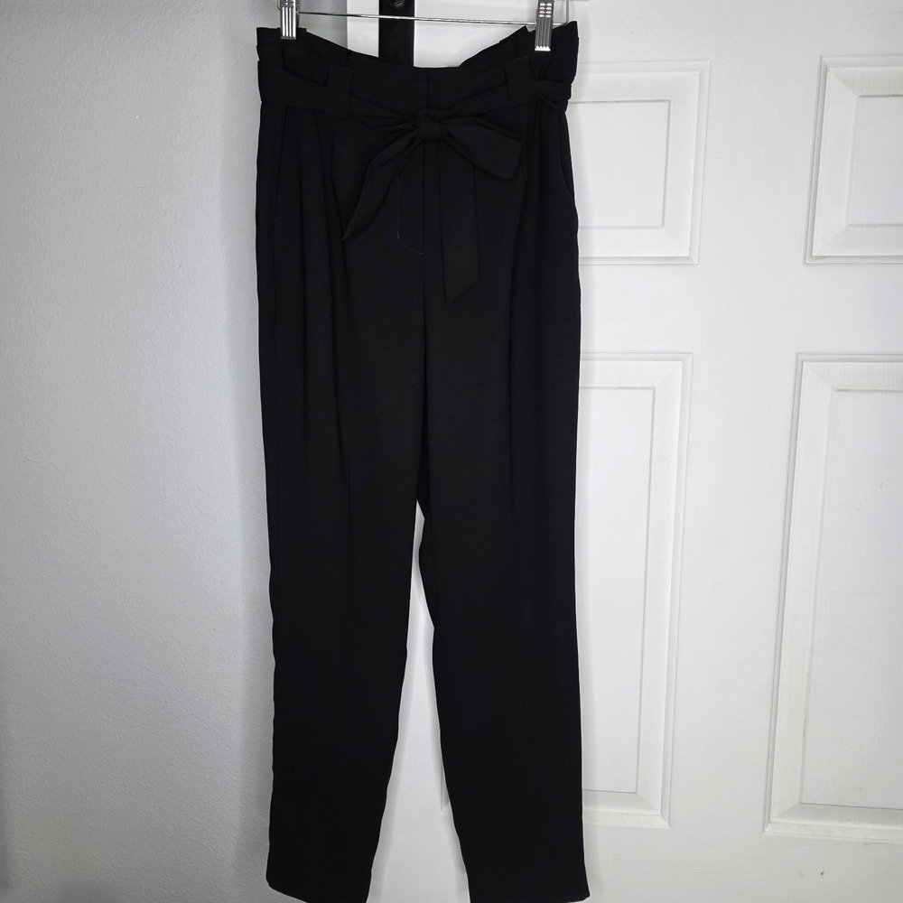 Express High Waisted Paperbag Pleated Belted Black Dress Pants Tapered 4R
